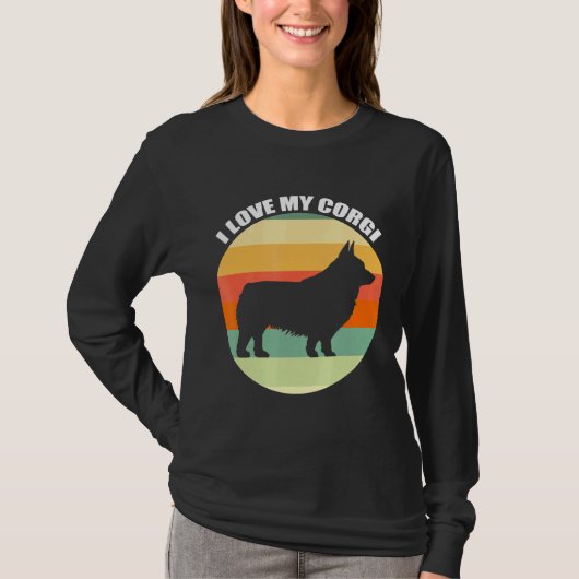 I Love My Corgi Retro Sunset Tシャツ (正面)