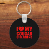 I Love My Cougar Girlfriend Heart Valentine Couple キーホルダー (正面)