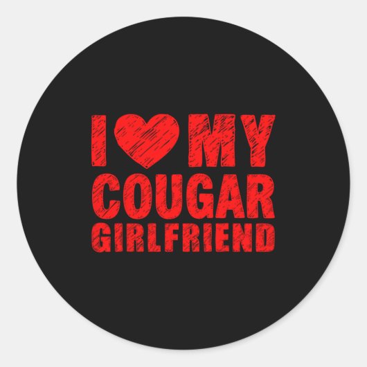 I Love My Cougar Girlfriend Heart Valentine Couple ラウンドシール (正面)