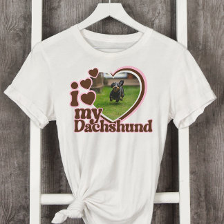 I Love My Dachshandのピンクカスタムハート写真 Tシャツ