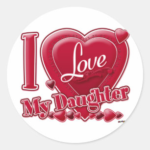 I Love My Daughter Red -ハート ラウンドシール
