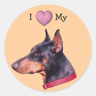 I Love My Doberman Dogハート ラウンドシール