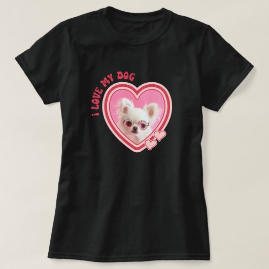 I Love My Dog Custom Photo Black Tシャツ (デザイン正面)