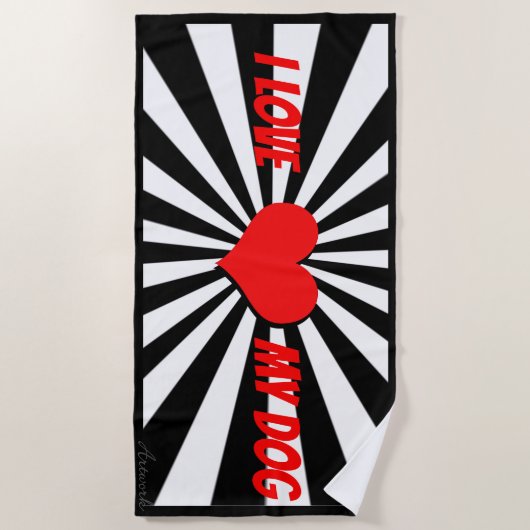 I love my dog mit Herz ビーチタオル (正面)