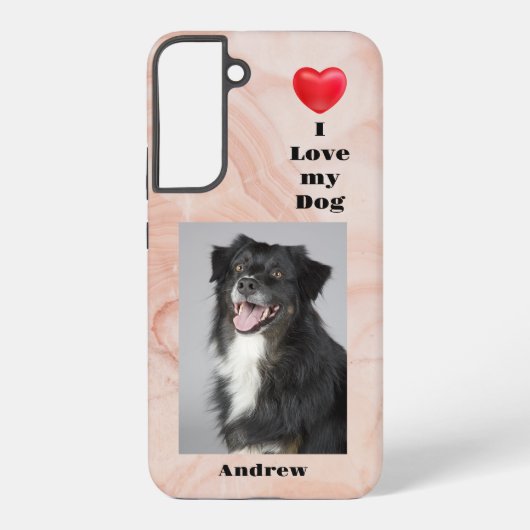 I Love My Dog photo and name on Pink Marble Samsung Galaxyケース (裏面)