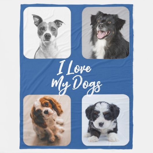 I Love my Dogs 4枚の写真フリースブランケット フリースブランケット (正面)