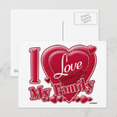 I Love My Family Red -ハート ポストカード (正面/裏面)