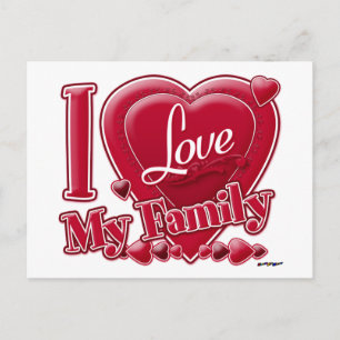 I Love My Family Red -ハート ポストカード