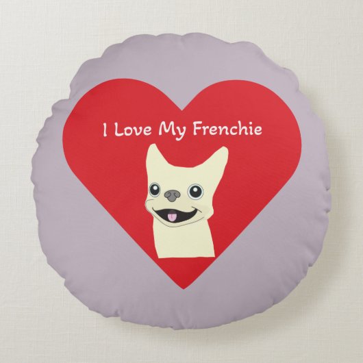 I love my Frenchie, Lavender ラウンドクッション (正面)