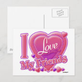 I Love My Friends pink/purple -ハート ポストカード (正面/裏面)