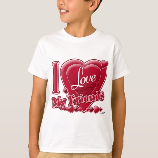 I LOVE MY FRIENDS Red -ハート Tシャツ (正面)