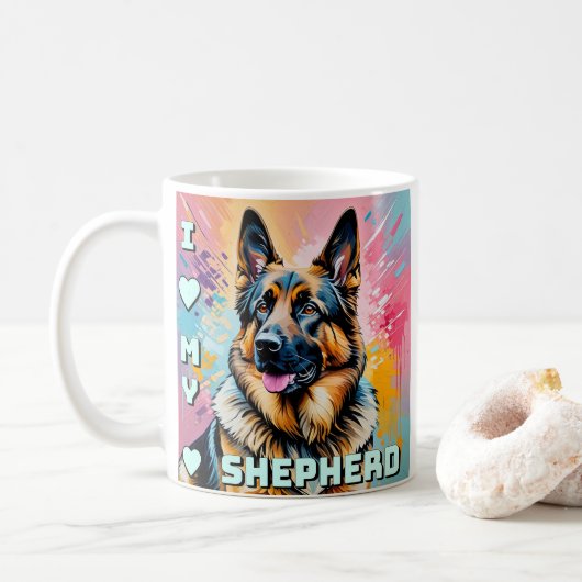 I love my German Shepherd コーヒーマグカップ (ドーナツ)