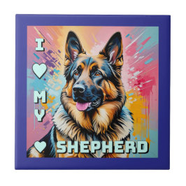 I love my German Shepherd タイル