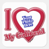 I Love My Giral Photo赤いハート スクエアシール (正面)