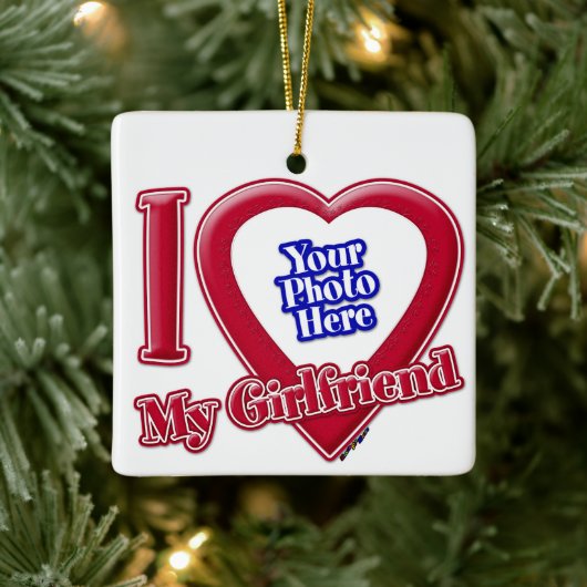 I Love My Giral Photo赤いハート セラミックオーナメント (ツリー)