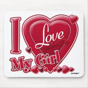 I Love My Girl Red -ハート マウスパッド