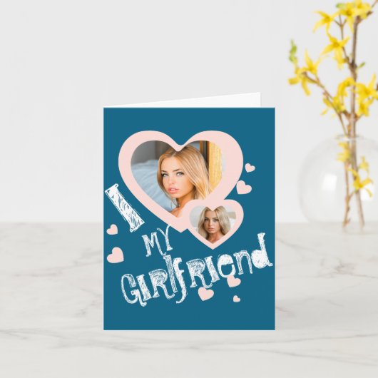 I Love My Girlfriend Chalkboard Doodles Black Cute カード (黄色い花)