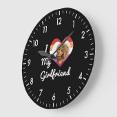 I Love My Girlfriend Lesbian Pride Custom Photo ラージ壁時計 (傾斜)