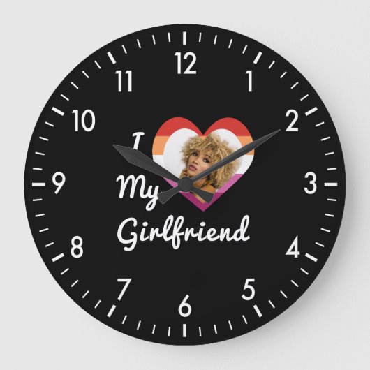 I Love My Girlfriend Lesbian Pride Custom Photo ラージ壁時計 (正面)