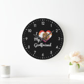 I Love My Girlfriend Lesbian Pride Custom Photo ラージ壁時計 (ホーム)