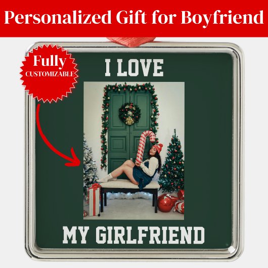 I Love My Girlfriend Photo Ornament Gift for BF メタルオーナメント