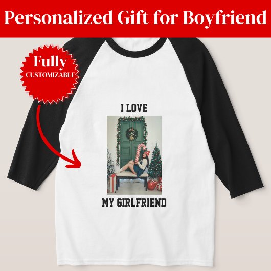 I Love My Girlfriend Photo Raglan Tee Gift Tシャツ