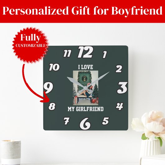 I Love My Girlfriend Photo Wall Clock Gift スクエア壁時計