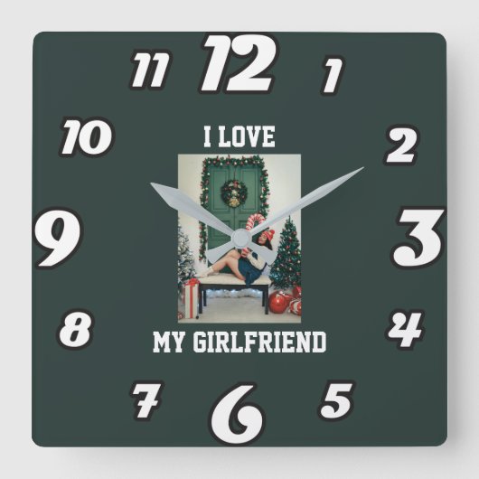 I Love My Girlfriend Photo Wall Clock Gift スクエア壁時計 (正面)