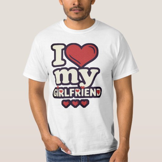 I Love My Girlfriend Shirt - Retro Bubble Heart Tシャツ (正面)