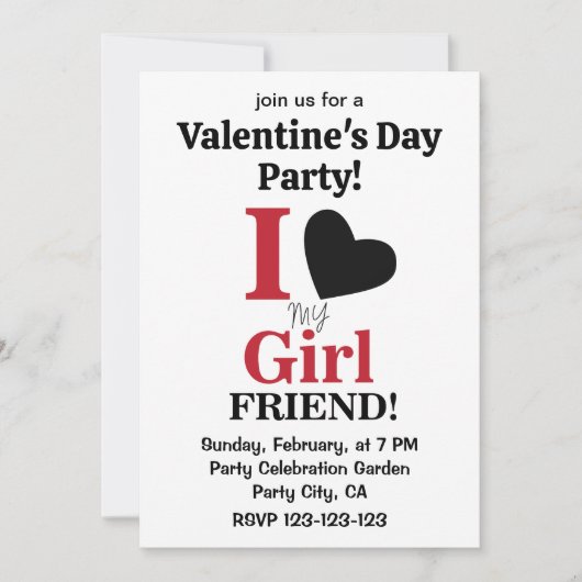 I Love My Girlfriend Valentine Party 招待状 (正面)