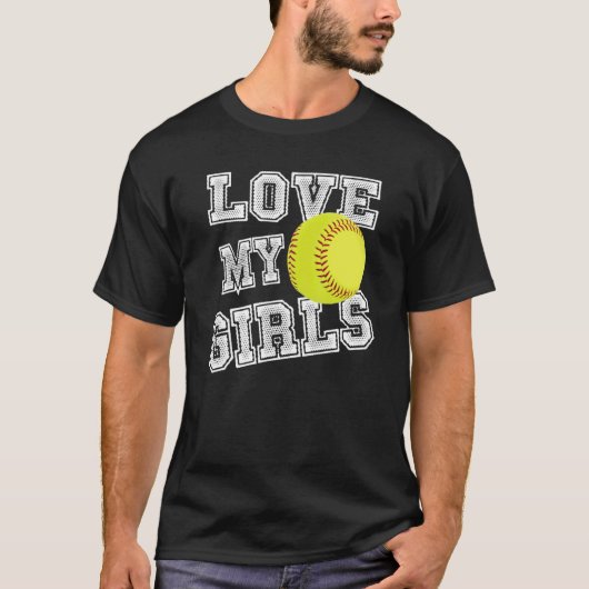 I Love My Girls Dad & Mom Softball Cute Softball M Tシャツ (正面)