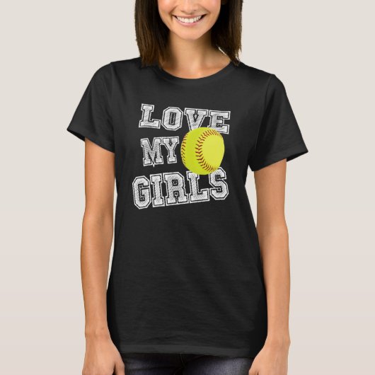 I Love My Girls Dad & Mom Softball Cute Softball M Tシャツ (正面)
