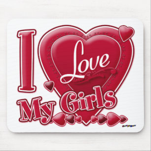 I Love My Girls Red -ハート マウスパッド
