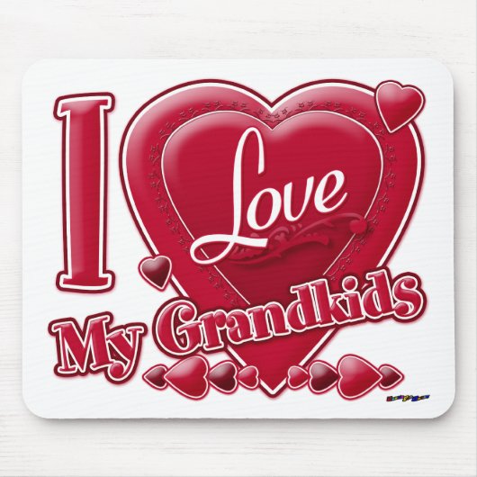 I Love My Grandkids red -ハート マウスパッド (正面)