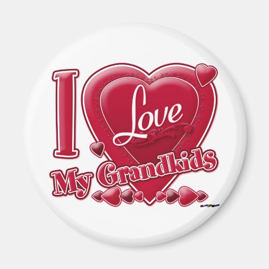 I Love My Grandkids red -ハート マグネット (正面)