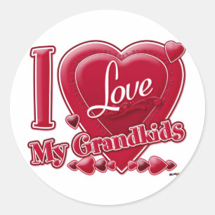 I Love My Grandkids red -ハート ラウンドシール