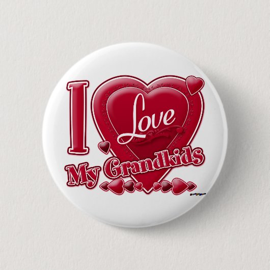 I Love My Grandkids red -ハート 缶バッジ (正面)