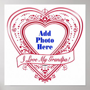 I Love My Grandpa! Photo Red Hearts ポスター