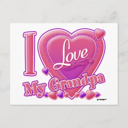 I Love My Grandpa pink/purple -ハート ポストカード (正面)