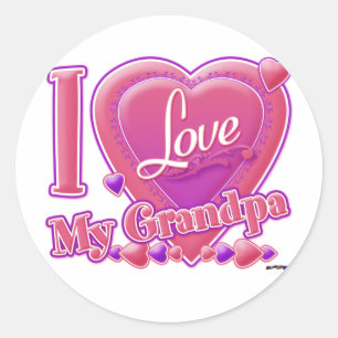 I Love My Grandpa pink/purple -ハート ラウンドシール