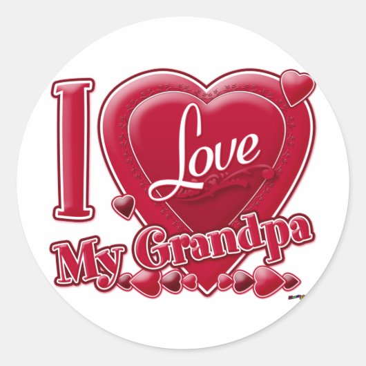 I Love My Grandpa red -ハート ラウンドシール (正面)