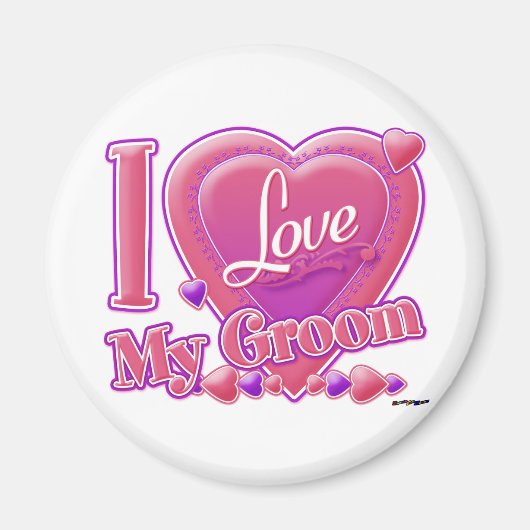 I Love My Groom pink/purple - ハート マグネット (正面)