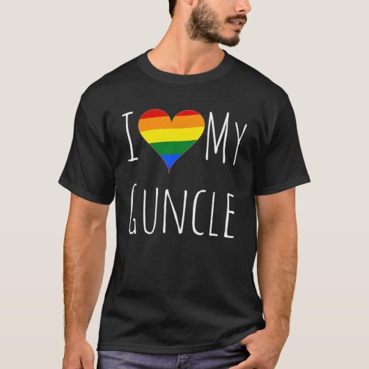I Love My Guncle Gay Uncle Rainbow Flag Heart Men Tシャツ (正面)