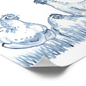 I Love My Hens Blue Chicken Painting Rustic Delft ポスター (角)