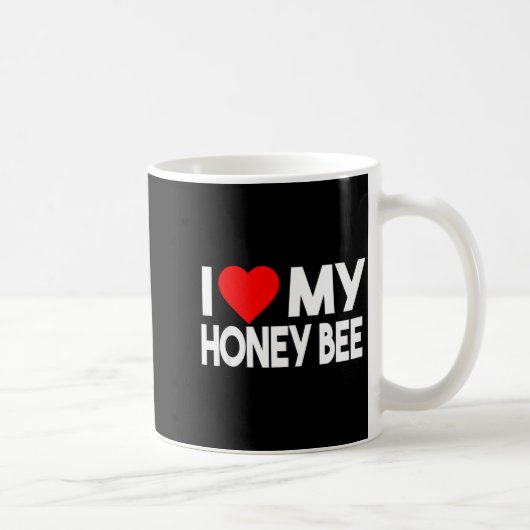 I Love My Honey Bee Shirt, Funny Animal Couple Mat コーヒーマグカップ (右)