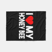 I Love My Honey Bee Shirt, Funny Animal Couple Mat フリースブランケット (正面(横))