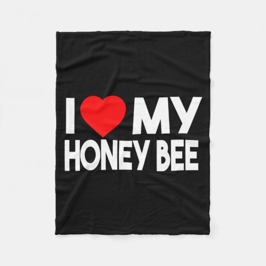 I Love My Honey Bee Shirt, Funny Animal Couple Mat フリースブランケット (正面)