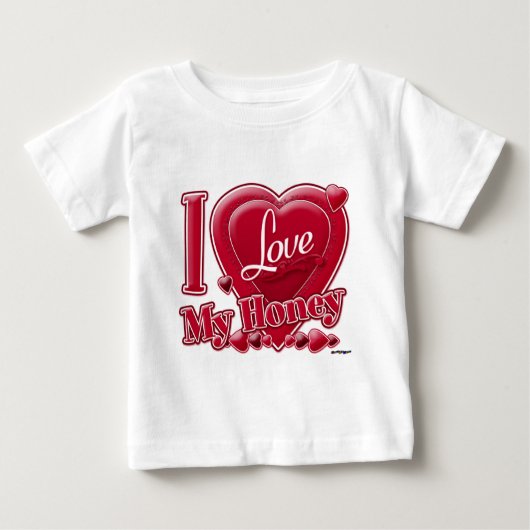 I Love My Honey Red -ハート ベビーTシャツ (正面)