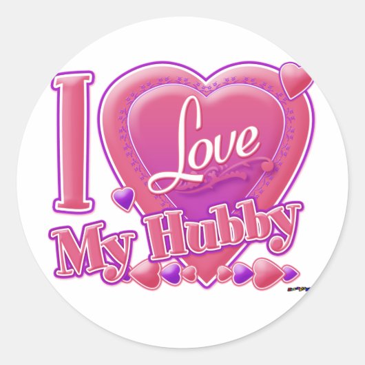 I Love My Hubby pink/purple -ハート ラウンドシール (正面)