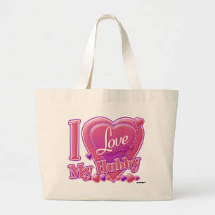 I Love My Hubby pink/purple -ハート ラージトートバッグ